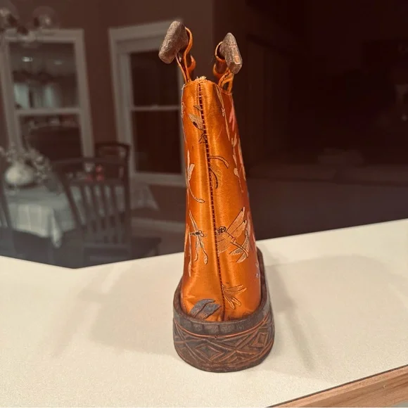 Vintage Dragonfly Silk Bag Wood Handle Artisanal Boho Asian Statement - Picture 3 of 11